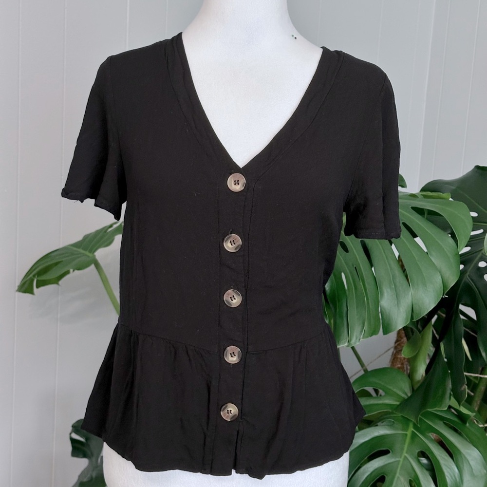 #8)  Romantic V-neck button decoration front top Size M
